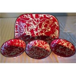 Red Granite pan and bowls