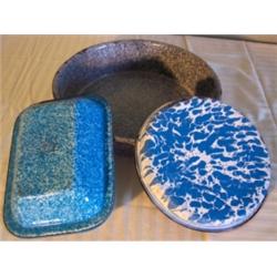 Three items assorted blue granite