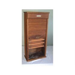 Oak retailers cabinet with tag
