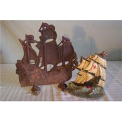 Two sailing ship cast door stops  