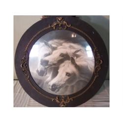 Round framed print - wild horses