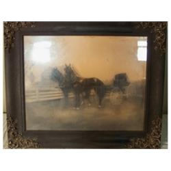 Framed charcoal etching - buggy