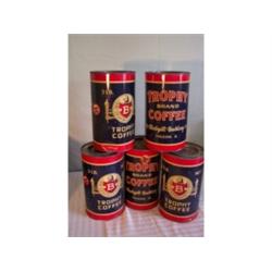Lot of 5 Trophy Brand 3lb. Coffee tins