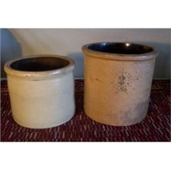 Two crocks - one blue-mark 2-gallon