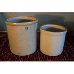 Two crocks - one blue-mark 2-gallon