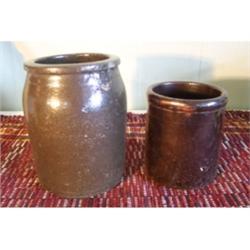 Lot of 2, 9" and 6 1/2" brown crocks