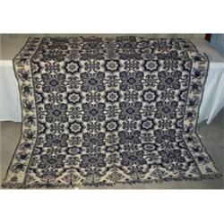 Blue and white jacquard coverlet
