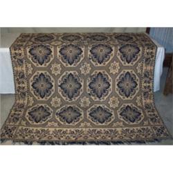 Blue and white jacquard coverlet