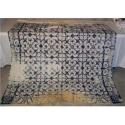 Blue and white jacquard coverlet
