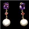 Image 1 : Natural Ruby Amethyst & Japanese Pearl Earings