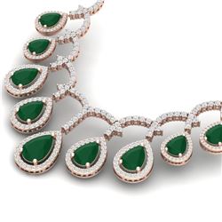 31.5 CTW Royalty Emerald & VS Diamond Necklace 18K Rose Gold - REF-872N8Y - 39346