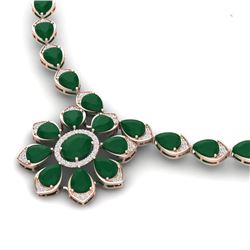 38.46 CTW Royalty Emerald & VS Diamond Necklace 18K Rose Gold - REF-654K5R - 39031