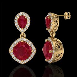 7 CTW Ruby & Micro Pave VS/SI Diamond Certified Earrings Designer Halo 10K Yellow Gold - REF-107N3Y 