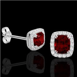 2.50 CTW Garnet & Micro Pave VS/SI Diamond Certified Halo Earrings 10K White Gold - REF-37T6X - 2286