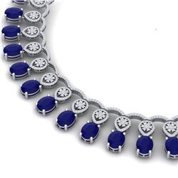 56.05 CTW Royalty Sapphire & VS Diamond Necklace 18K White Gold - REF-1054W5H - 39066