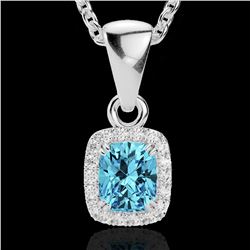 1.25 CTW Sky Blue Topaz & Micro VS/SI Diamond Certified Halo Necklace 10K White Gold - REF-27X3T - 2