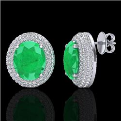 9.20 CTW Emerald & Micro Pave VS/SI Diamond Certified Earrings 18K White Gold - REF-190N2Y - 20223