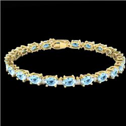 21.2 CTW Aquamarine & VS/SI Certified Diamond Eternity Bracelet 10K Yellow Gold - REF-263F6M - 29446