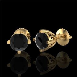 1.5 CTW Fancy Black Diamond Solitaire Art Deco Stud Earrings 18K Yellow Gold - REF-70Y9N - 38068