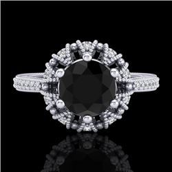 1.65 CTW Fancy Black Diamond Engagement Art Deco Micro Pave Ring 18K White Gold - REF-132Y8N - 37723