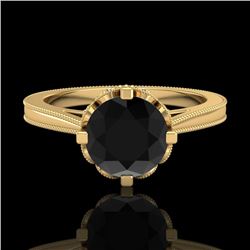 1.5 CTW Fancy Black Diamond Solitaire Engagement Art Deco Ring 18K Yellow Gold - REF-109F3M - 37347