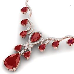 37.14 CTW Royalty Ruby & VS Diamond Necklace 18K Rose Gold - REF-763M6F - 38593