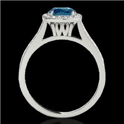 1.65 CTW SI Certified Fancy Blue Diamond Solitaire Halo Ring 10K White Gold - REF-209F3M - 34198