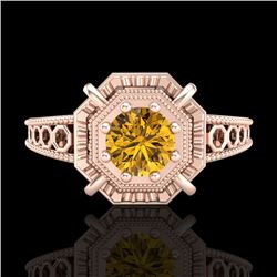 0.53 CTW Intense Fancy Yellow Diamond Engagement Art Deco Ring 18K Rose Gold - REF-109F3M - 37442