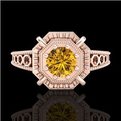 0.53 CTW Intense Fancy Yellow Diamond Engagement Art Deco Ring 18K Rose Gold - REF-109F3M - 37442