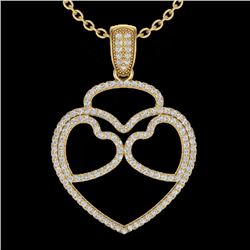 1.20 CTW Micro Pave VS/SI Diamond Designer Heart Necklace 14K Yellow Gold - REF-110K9R - 22548