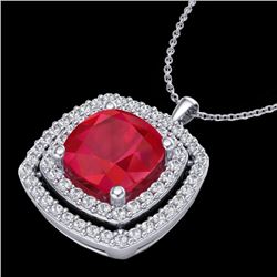 2.52 CTW Ruby & Micro Pave VS/SI Diamond Certified Halo Necklace 18K White Gold - REF-76K4R - 20461