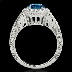 1.75 CTW SI Certified Fancy Blue Diamond Solitaire Halo Ring 10K White Gold - REF-263Y6N - 34527