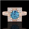 Image 1 : 1.1 CTW Intense Blue Diamond Solitaire Engagement Art Deco Ring 18K Rose Gold - REF-140T9X - 38154
