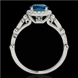 1.25 CTW SI Certified Fancy Blue Diamond Solitaire Halo Ring 10K White Gold - REF-160H2W - 33621