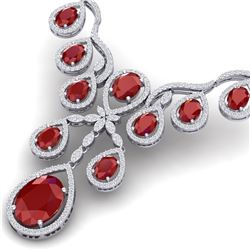 37.66 CTW Royalty Ruby & VS Diamond Necklace 18K White Gold - REF-963T6X - 38559