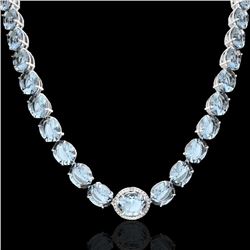 177 CTW Sky Blue Topaz & VS/SI Diamond Halo Micro Pave Necklace 14K White Gold - REF-473F3M - 22320