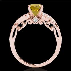 1.5 CTW Certified Si Intense Yellow Diamond Solitaire Antique Ring 10K Rose Gold - REF-262F8M - 3480