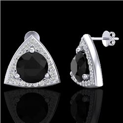 3.50 CTW Micro Pave Halo Black VS/SI Diamond Stud Earrings 18K White Gold - REF-110T2X - 20183