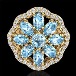 3 CTW Sky Blue Topaz & VS/SI Diamond Certified Cluster Halo Ring 10K Yellow Gold - REF-52N2Y - 20775