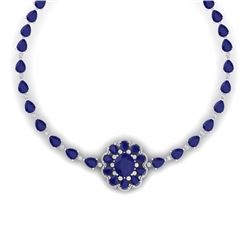 78.98 CTW Royalty Sapphire & VS Diamond Necklace 18K White Gold - REF-690X9T - 39174