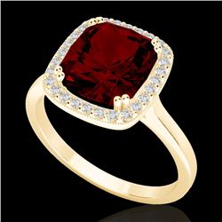 3 CTW Garnet & Micro Pave VS/SI Diamond Certified Halo Ring 18K Yellow Gold - REF-48W5H - 22845