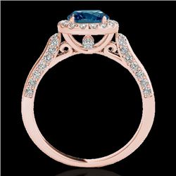 1.5 CTW SI Certified Fancy Blue Diamond Solitaire Halo Ring 10K Rose Gold - REF-176N4Y - 33568