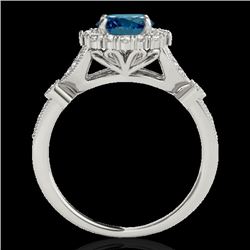 1.5 CTW SI Certified Fancy Blue Diamond Solitaire Halo Ring 10K White Gold - REF-174F5M - 33765