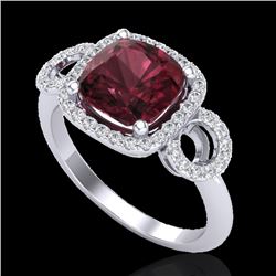 3.75 CTW Garnet & Micro VS/SI Diamond Certified Ring 18K White Gold - REF-65R3K - 23003