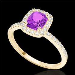 1.25 CTW Amethyst & Micro Pave VS/SI Diamond Certified Halo Ring 10K Yellow Gold - REF-34F5M - 22897