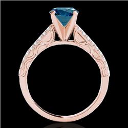 1.41 CTW SI Certified Blue Diamond Solitaire Antique Ring 10K Rose Gold - REF-176K4R - 34699