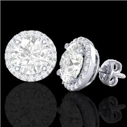 3.50 CTW Halo VS/SI Diamond Micro Pave Earrings Solitaire 18K White Gold - REF-942H5W - 21489