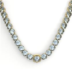 87 CTW Aquamarine & VS/SI Diamond Necklace 14K Yellow Gold - REF-726T9X - 23338