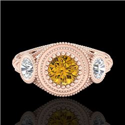1.06 CTW Intense Fancy Yellow Diamond Art Deco 3 Stone Ring 18K Rose Gold - REF-154W5H - 37498
