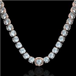 87 CTW Sky Blue Topaz & VS/SI Diamond Halo Micro Necklace 14K Rose Gold - REF-286K2R - 23365